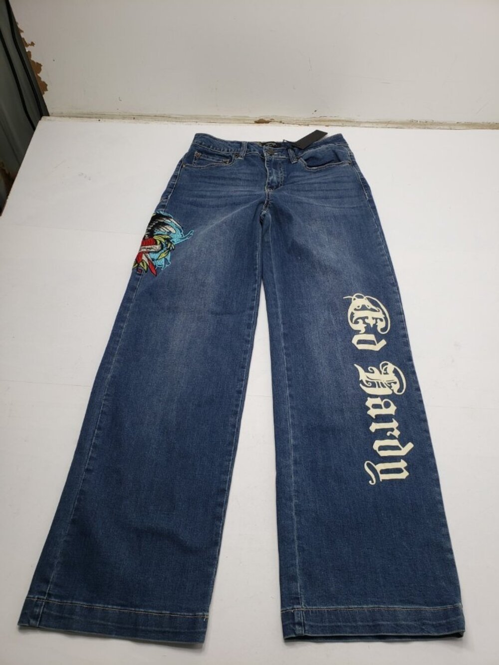 Ed Hardy Womens Wide Leg Jeans Size 28 Medium Wash WEHD8300-3 NWT Y2K Denim